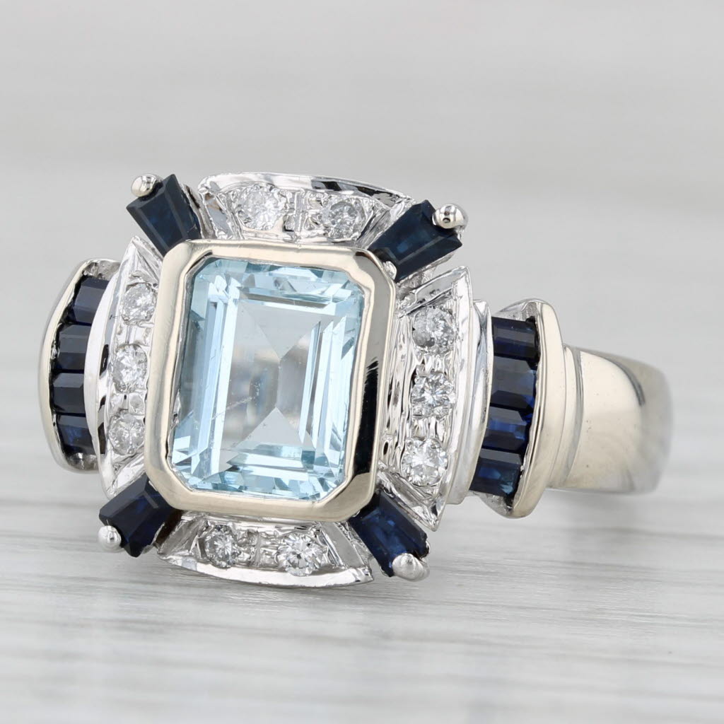 Light Gray 2.69ctw Aquamarine Diamond Sapphire Ring 14k White Gold Size 8 Cocktail