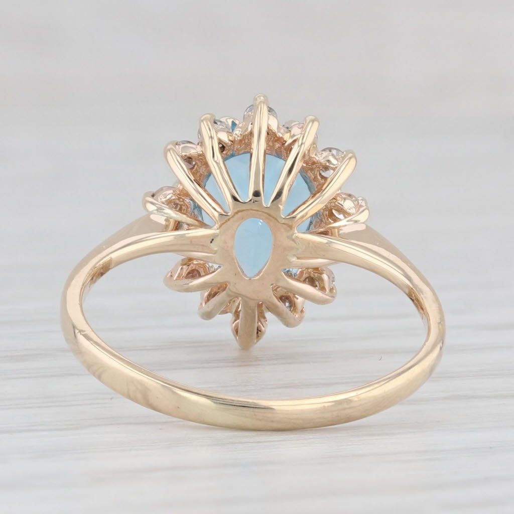 Light Gray 2.60ctw Pear Blue Topaz Diamond Halo Ring 14k Yellow Gold Size 6.75 Engagement