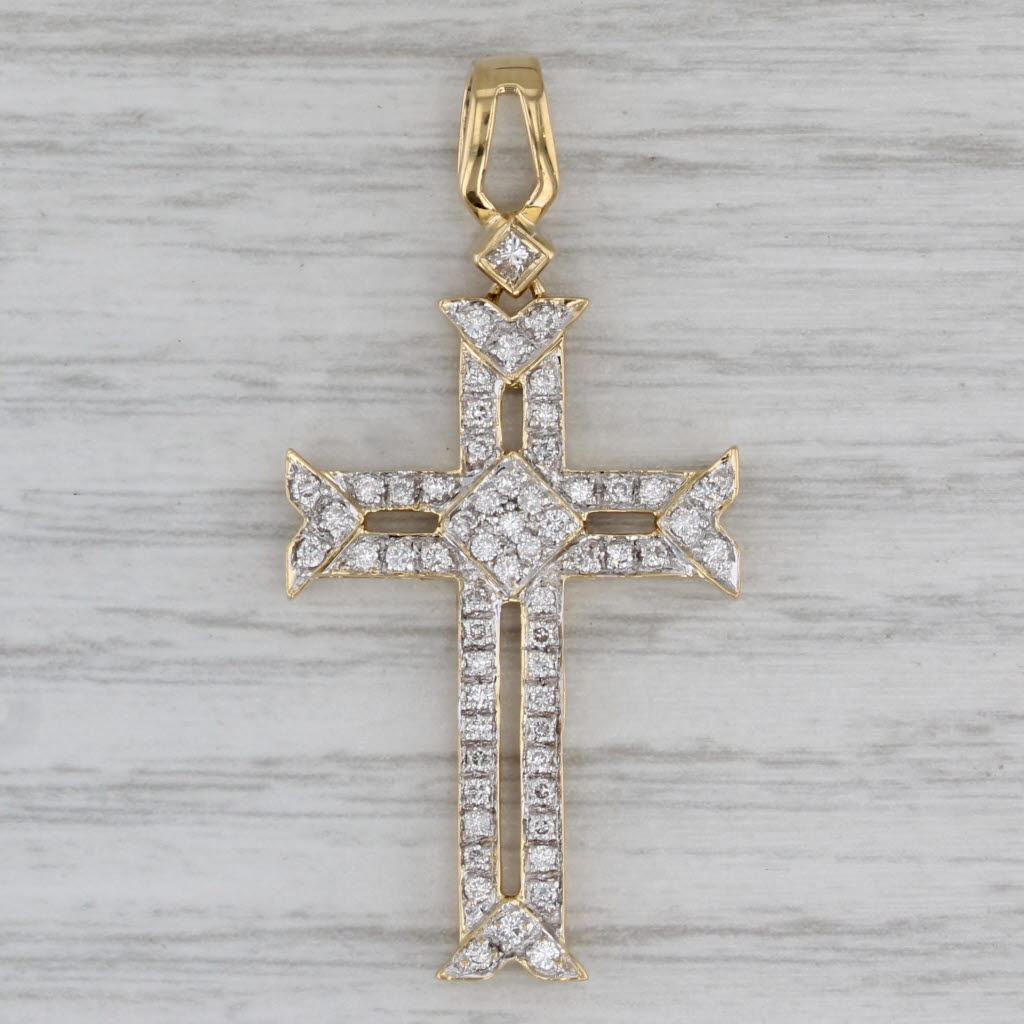 0.65ctw Openwork Cross Pendant 18k Yellow Gold