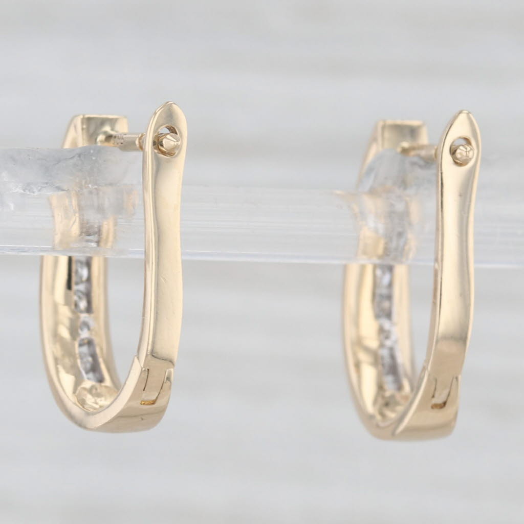 Light Gray 0.18ctw Diamond Oval Hoop Earrings 14k Yellow Gold Snap Top Hoops