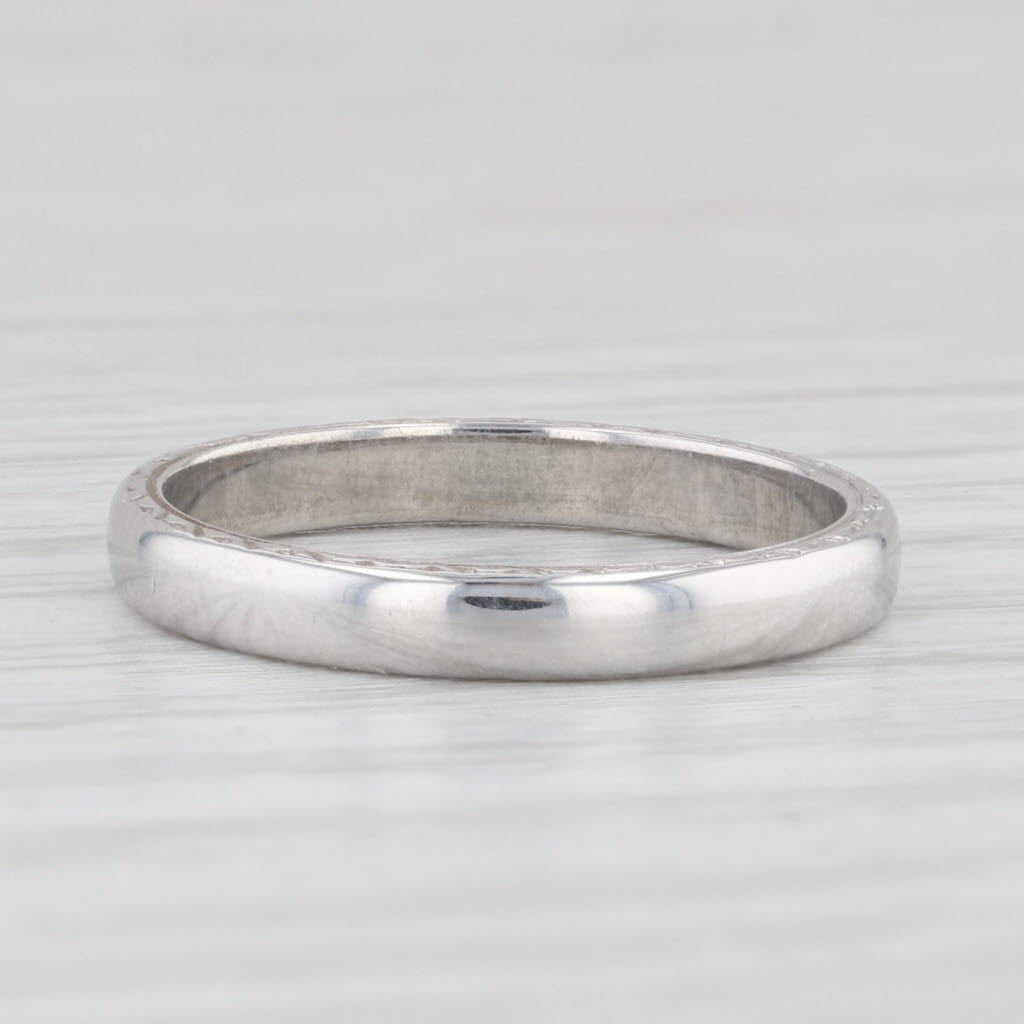 Light Gray Vintage Wedding Band 18k White Gold Size 5.25 Ring Etched Sides Stackable