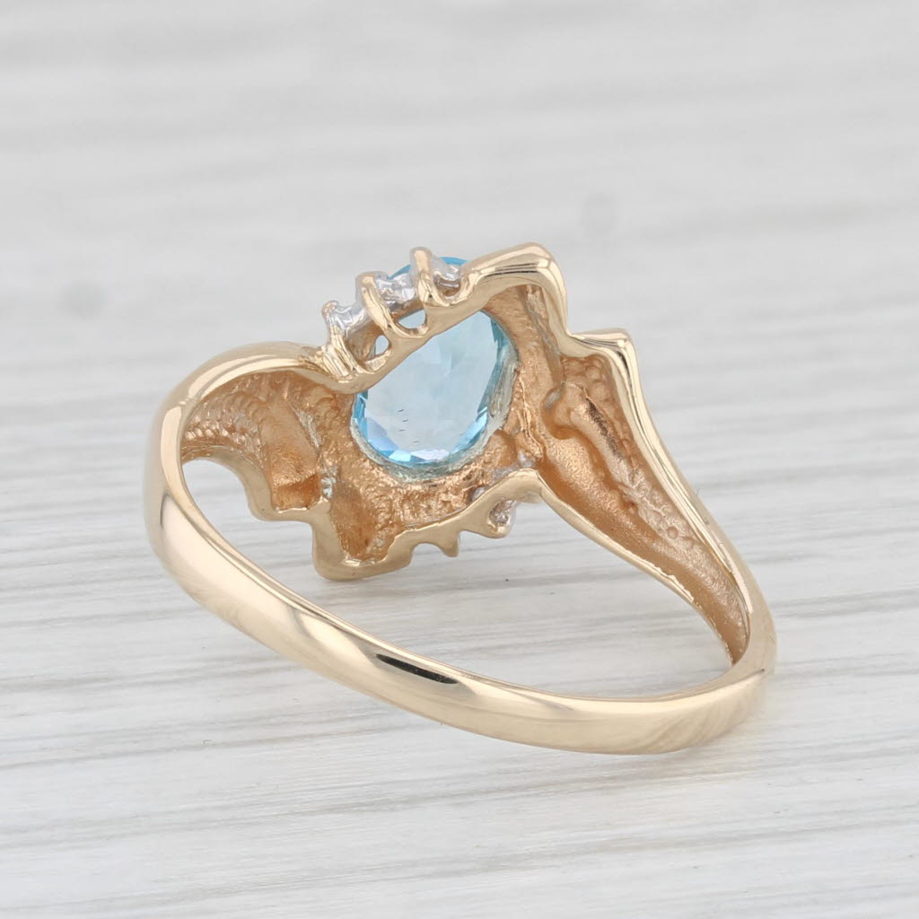 Light Gray 1ctw Oval Blue Topaz Diamond Ring 10k Yellow Gold Size 7.25