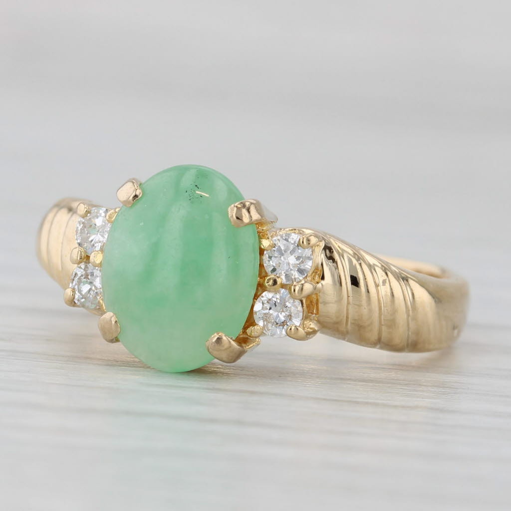 Gray Jadeite Jade Diamond Ring 18k Yellow Gold Size 7.25 Oval Cabochon