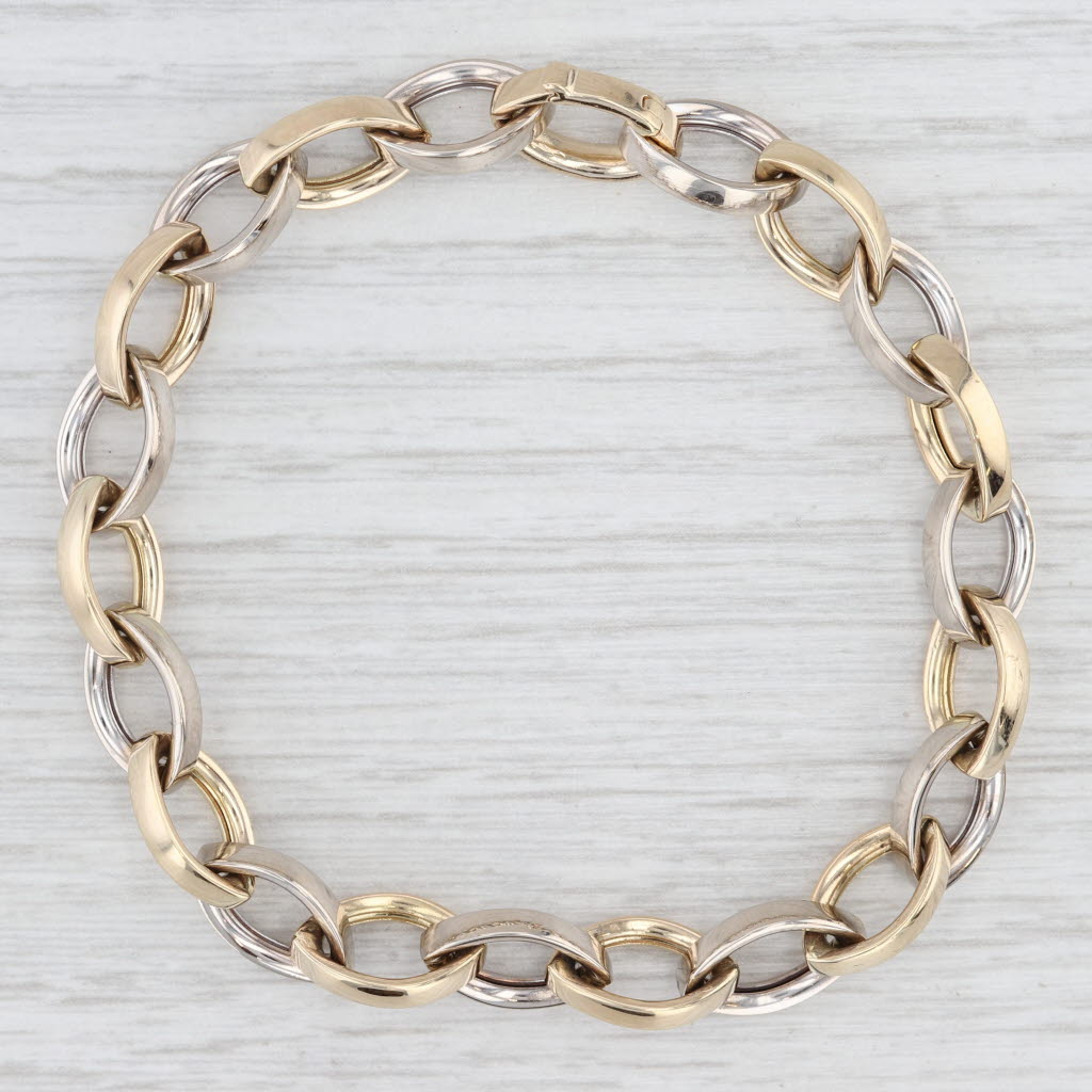 Light Gray Marquise Link Cable Chain Bracelet 14k Yellow White Gold 6 1/2" 7.5mm