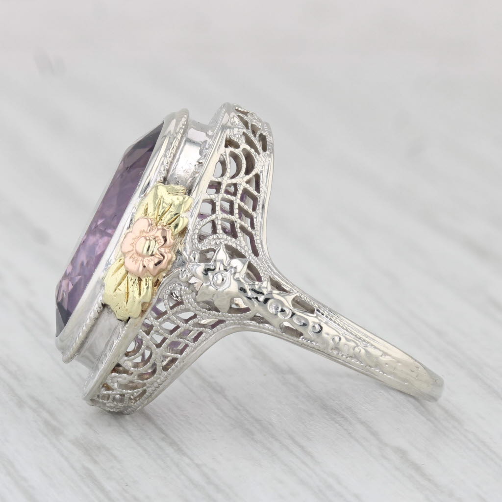 Light Gray Art Deco 7ct Amethyst Ring 14k Gold Size 6.5 Vintage Filigree Oval Solitaire