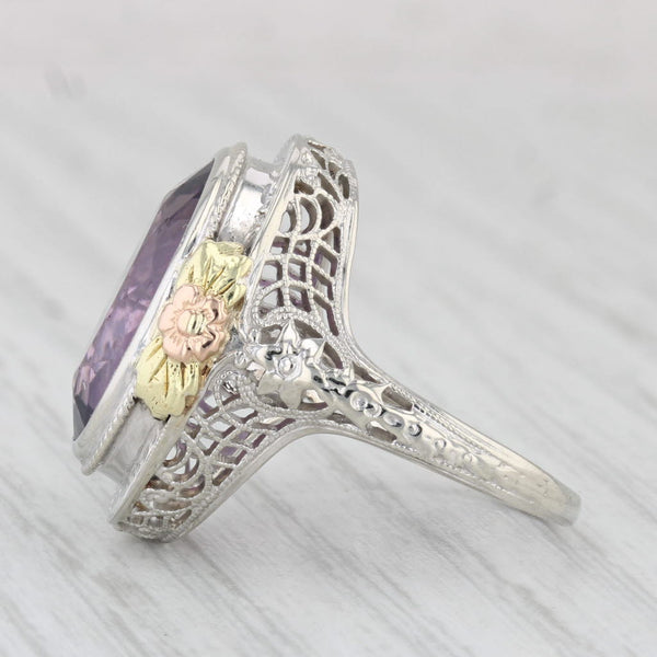 Art Deco 7ct Amethyst Ring 14k Gold Size 6.5 Vintage Filigree Oval Solitaire