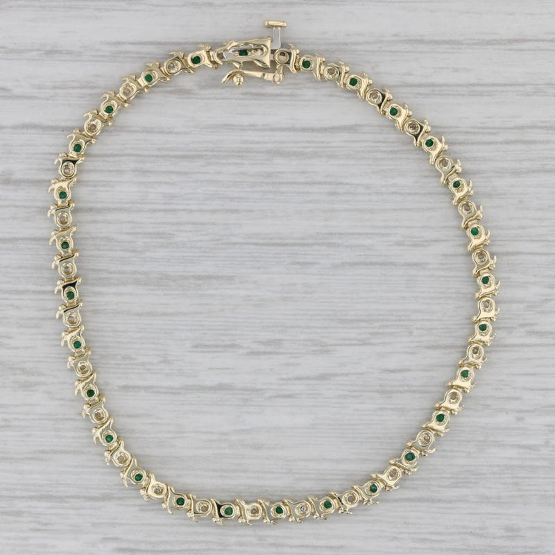 0.65ctw Emerald Diamond Tennis Bracelet 10k Yellow Gold 7.25" 4.1mm