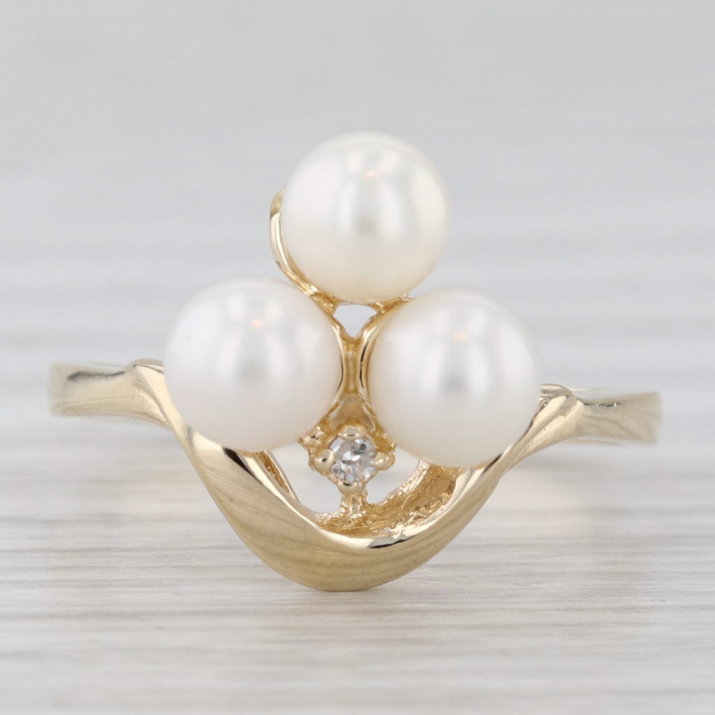 Light Gray Cultured Pearl Cluster Ring 10k Yellow Gold Diamond Accent Size 6