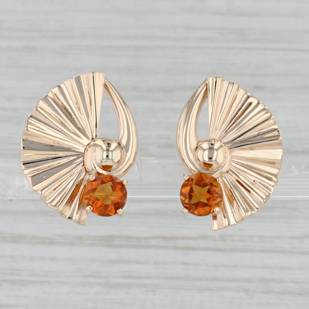 Gray Vintage 0.70ctw Citrine Fan Statement Earrings 14k Yellow Gold Pierced