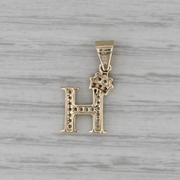 Crowned Letter Initial "H" Pendant Cubic Zirconia 10k Yellow Gold