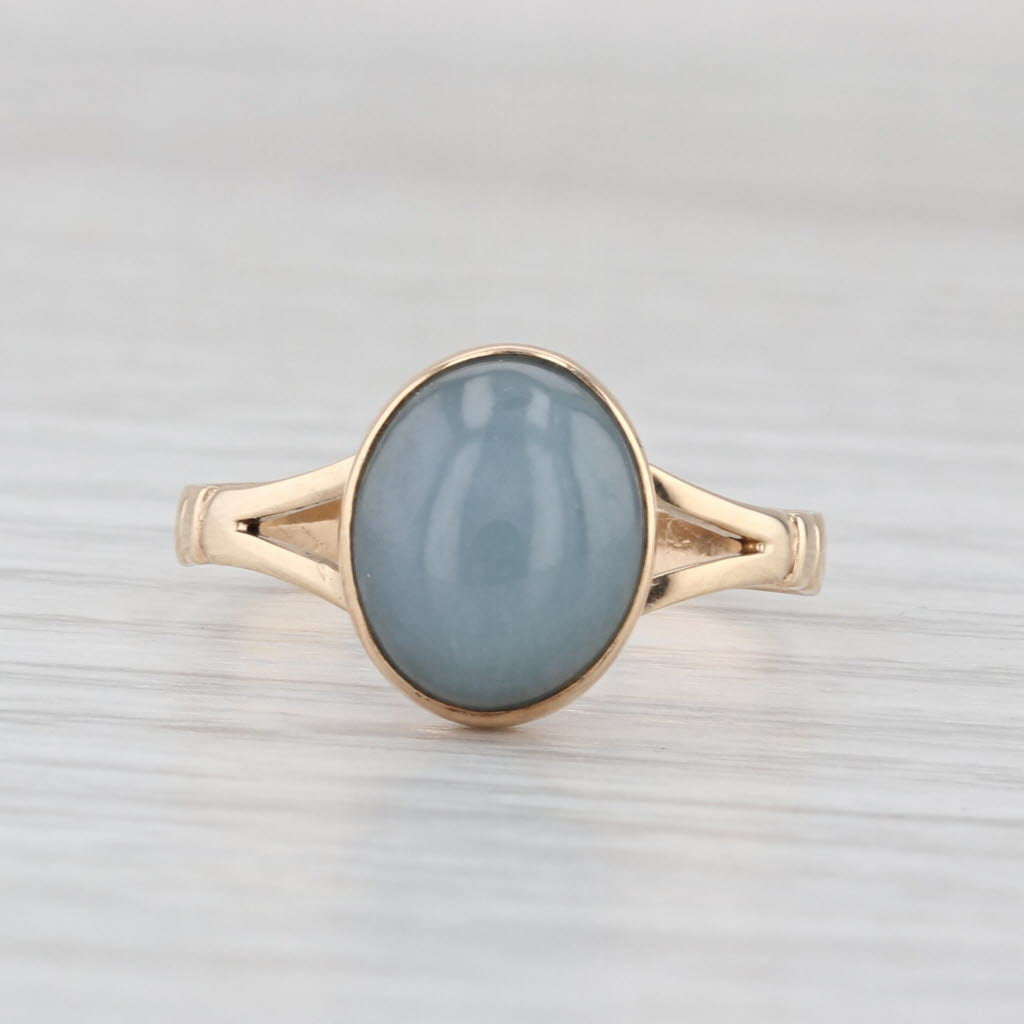 Gray Green Oval Cabochon Solitaire Ring 14k Yellow Gold Size 8