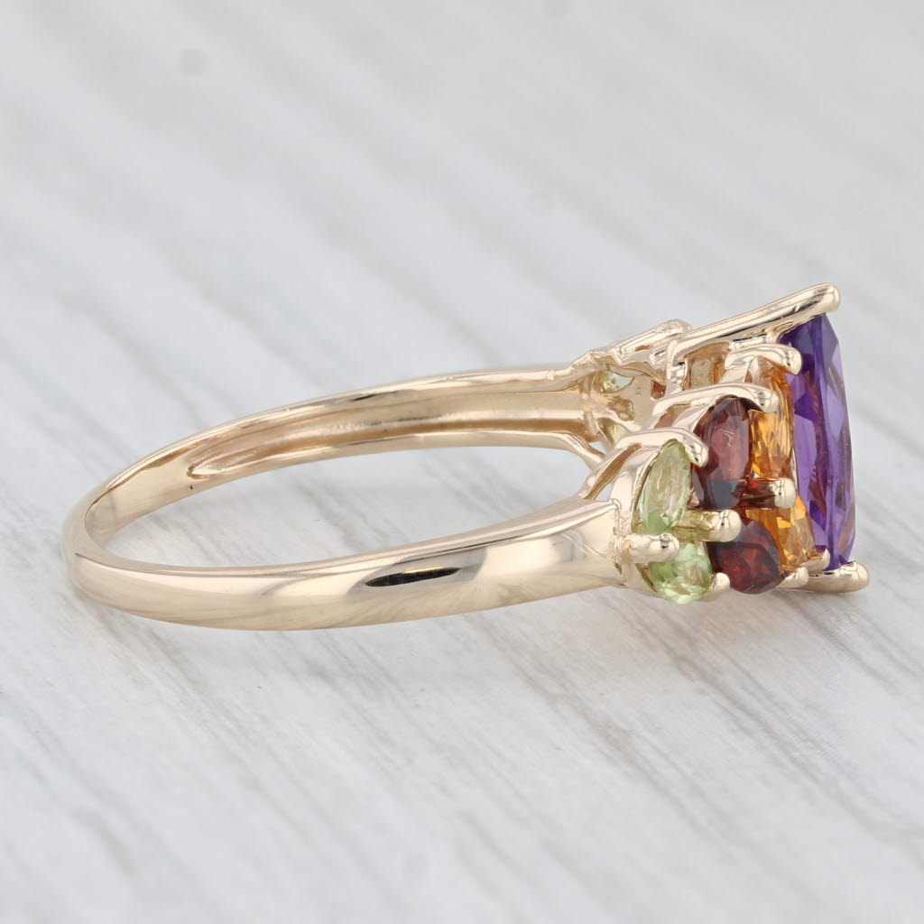 Light Gray 2.46ctw Amethyst Citrine Garnet Peridot Ring 14k Yellow Gold Size 11