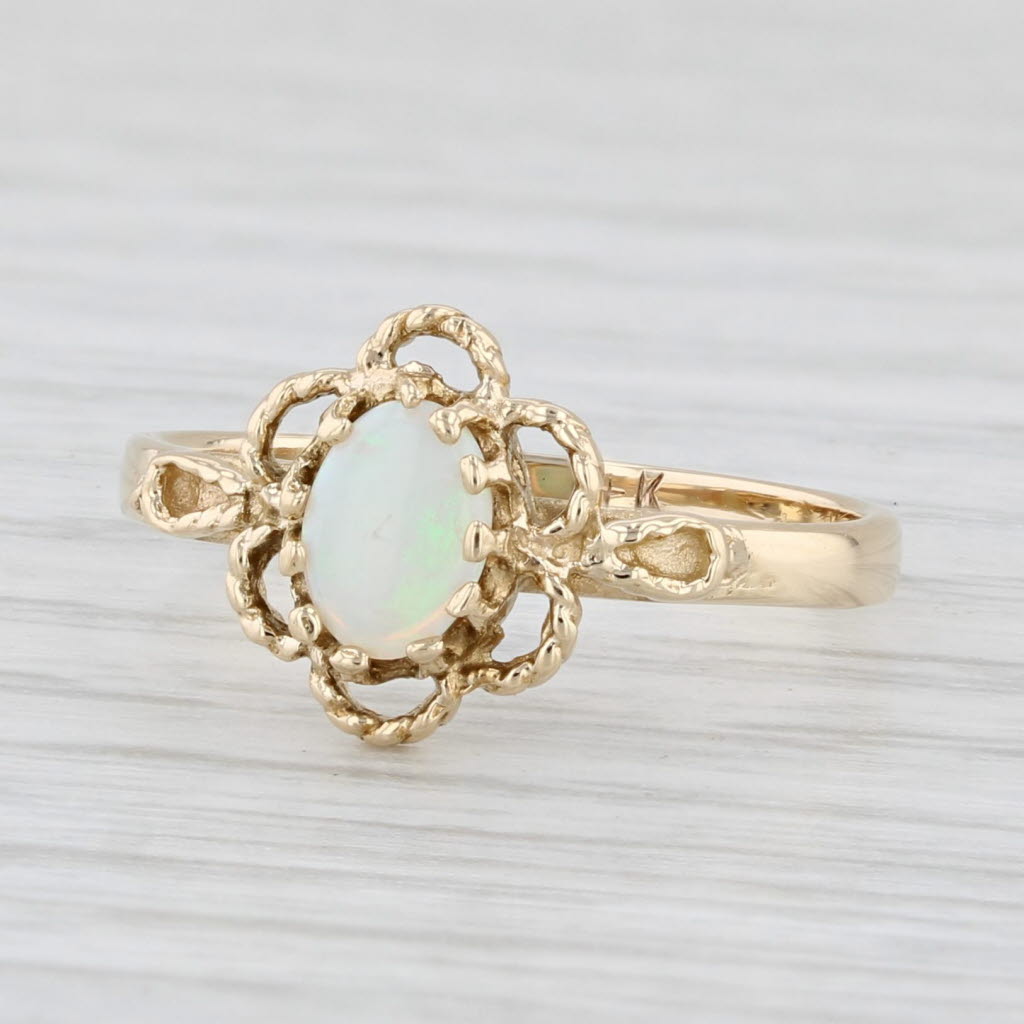 Light Gray Oval Opal Cabochon Solitaire Ring 14k Yellow Gold Size 5