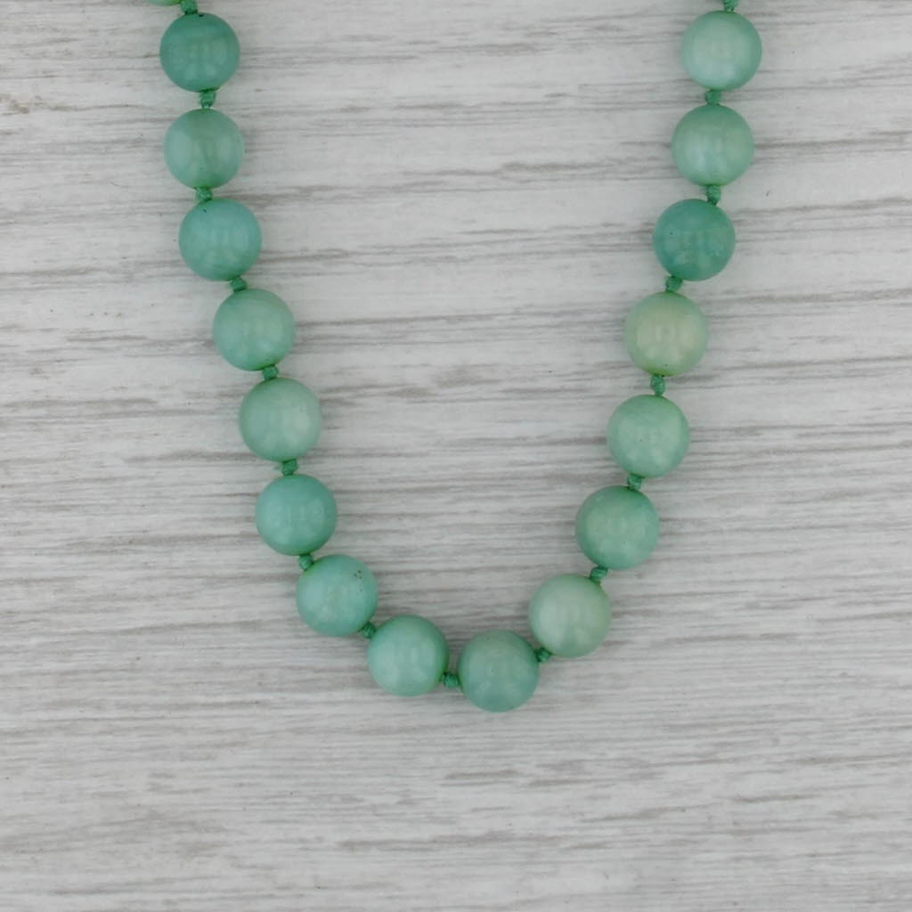 Green Shell Bead Strand Necklace 14k Gold Clasp 17.75" 7.1mm-7.4mm