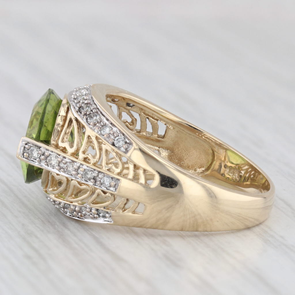 Light Gray 6.09ctw Peridot Diamond Ring 14k Yellow Gold Size 9 Heart Accents Cocktail