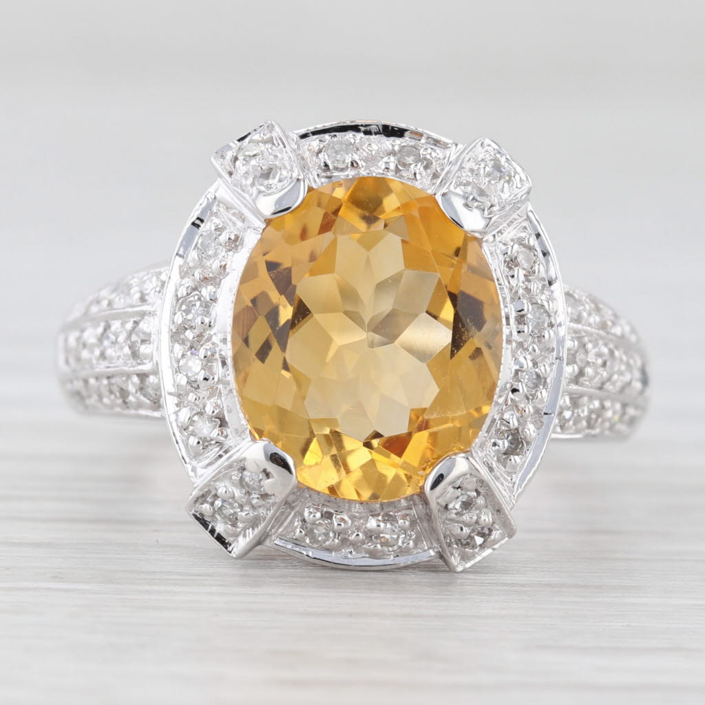 Light Gray 4.11ctw Citrine Diamond Halo Ring 14k White Gold Size 8.75 Cocktail