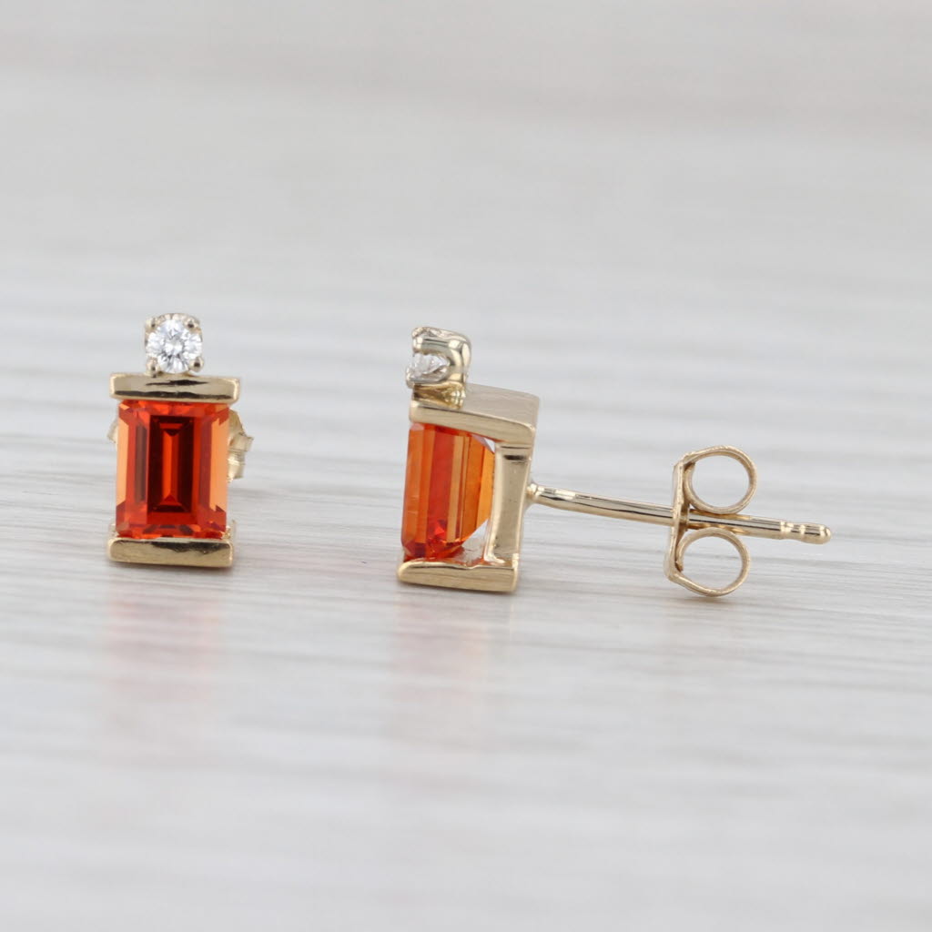 Lab Created Orange Sapphire Diamond Stud Earrings 14k Yellow Gold Studs