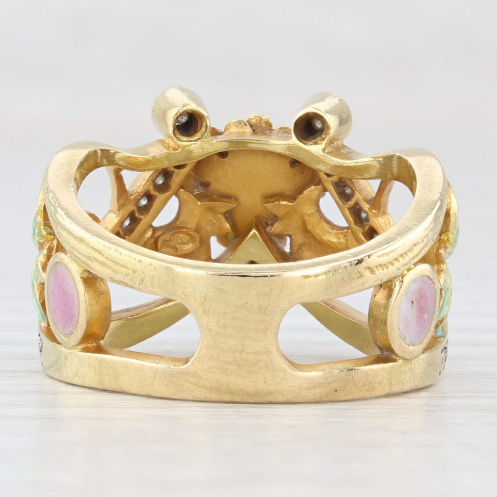 Light Gray Masriera 0.47ctw Diamond Flower Ring 18k Yellow Gold Enamel Size 6.5 Statement