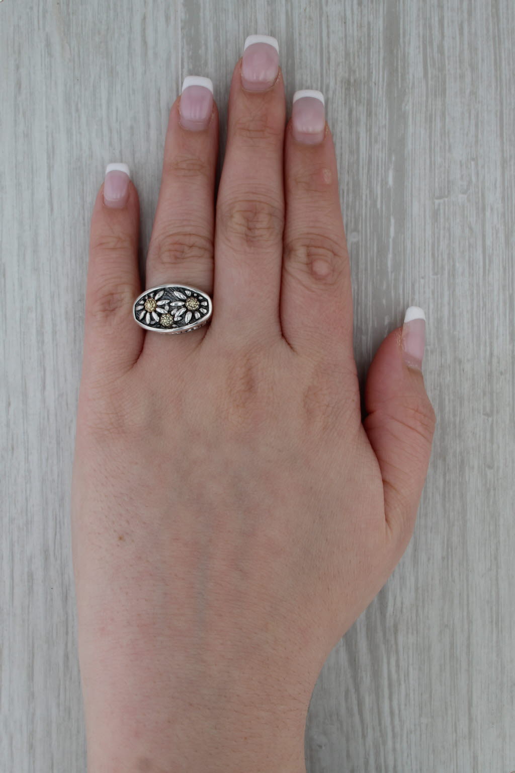 Ann King Sunflower Daisy Ring Sterling Silver 18k Gold Size 7 Floral Statement