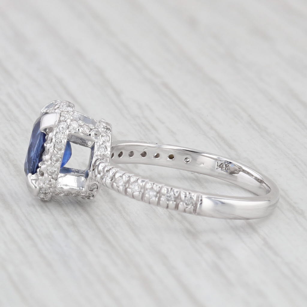 Light Gray 1.68ctw Oval Blue Sapphire Diamond Halo Ring 14k White Gold Size 6 Engagement