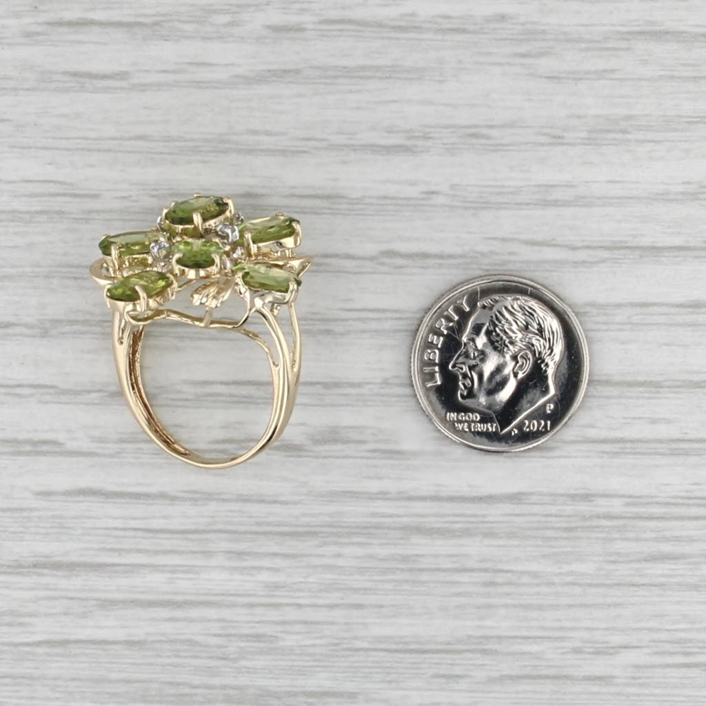 7.03ctw Peridot Diamond Cluster Cocktail Ring 14k Yellow Gold Size 7