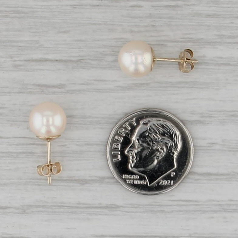 Cultured Pearl Stud Earrings 14k Yellow Gold 7.6mm Studs