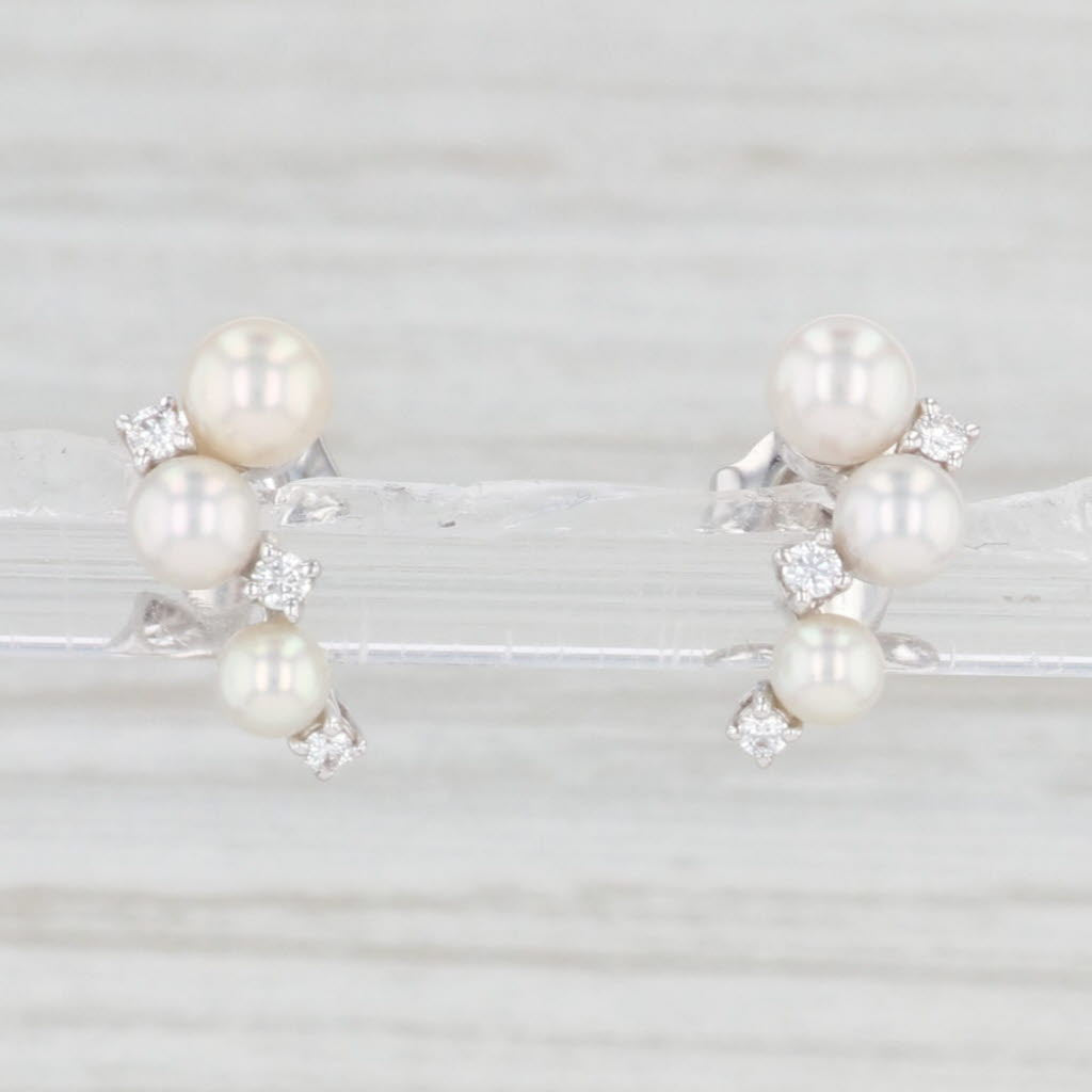 Light Gray Mikimoto Bubbles Cultured Akoya Pearl Diamond Earrings 14k White Gold Drops