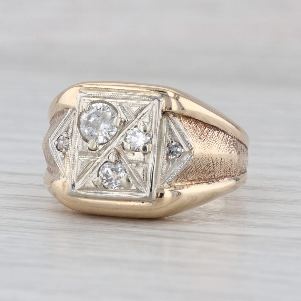 Vintage 0.65ctw Diamond Signet Ring 10k Yellow White Gold Size 10.75