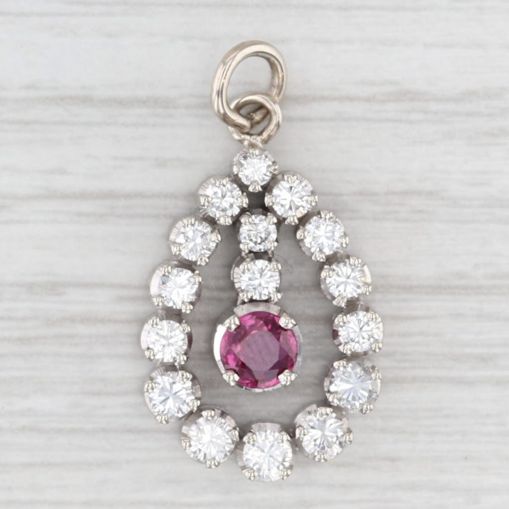 Light Gray 1.50ctw Ruby Diamond Teardrop Pendant 18k White Gold