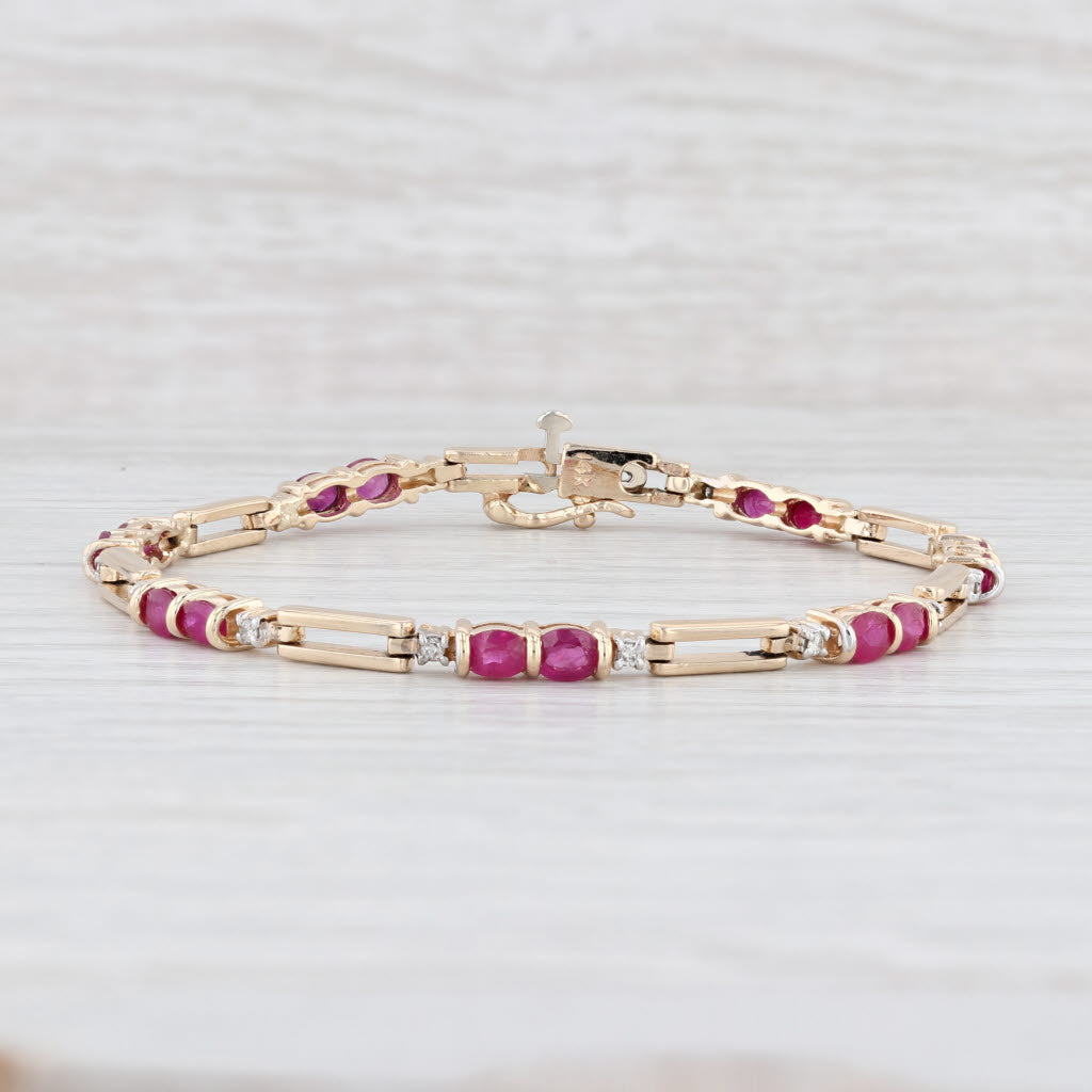 Light Gray 3.47ctw Ruby Diamond Bracelet 14k Yellow Gold 6.5" 3.4mm