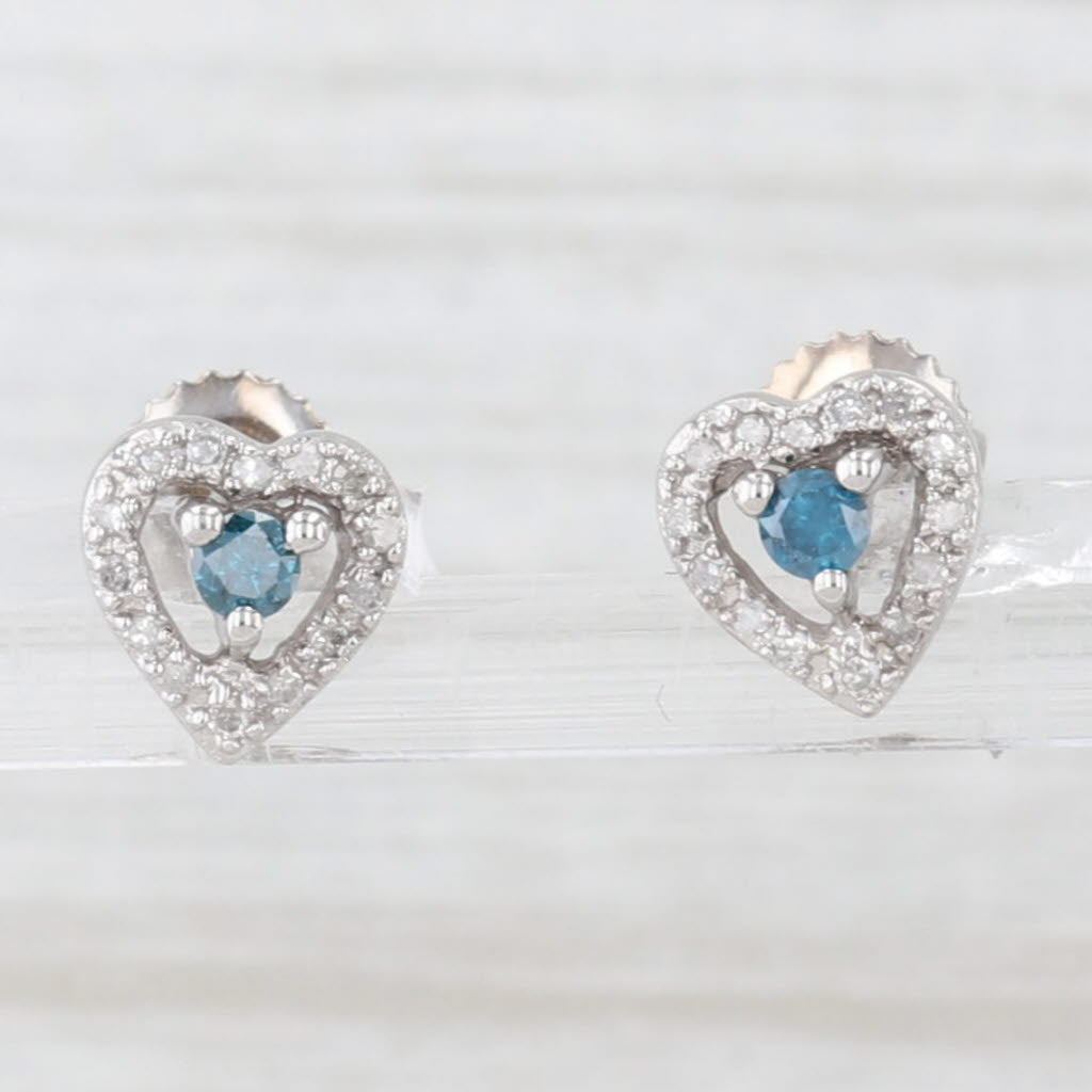 Light Gray 0.16ctw Blue Diamond Halo Heart 10k White Gold Stud Earrings