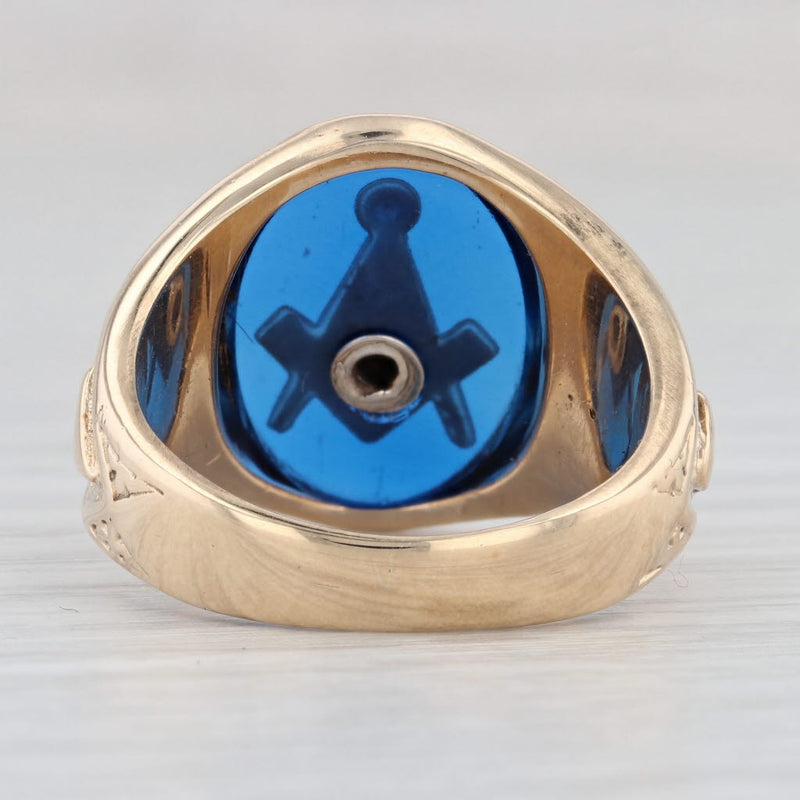 Light Gray Masonic Signet Ring Lab Created Spinel 10k Yellow Gold Size 7.75 Blue Lodge