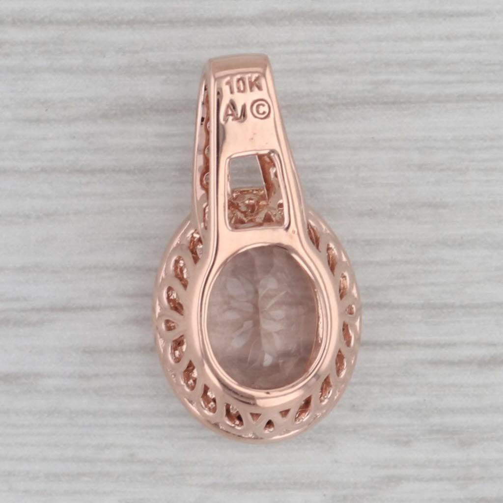 Gray 1.76ctw Oval Morganite Diamond Halo Pendant 10K Rose Gold