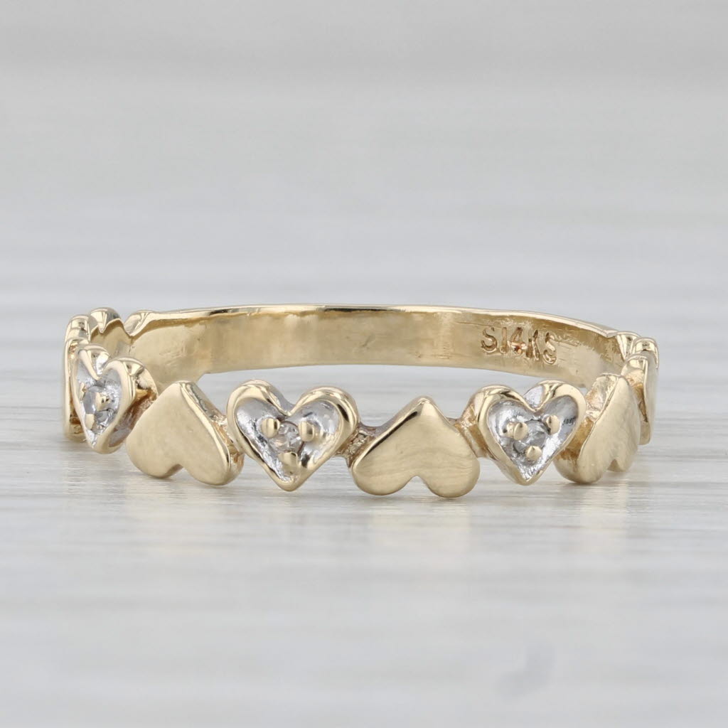 Light Gray Diamond Heart Ring 14k Yellow Gold Size 7.5 Stackable Band