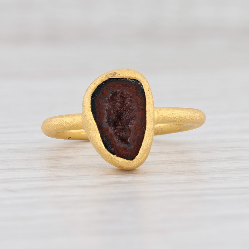 New Nina Wynn Red Agate Geode Ring Sterling Silver 22k Gold Vermeil Size 7