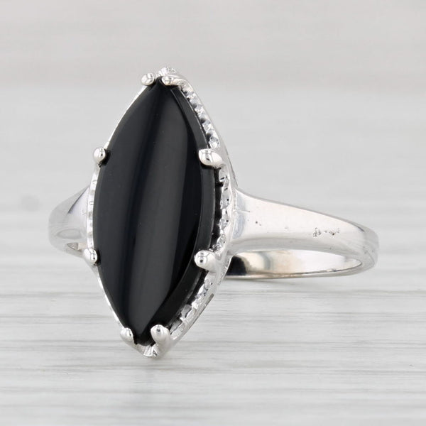 Light Gray Black Onyx Marquise Solitaire Ring 10k White Gold Size 6.25