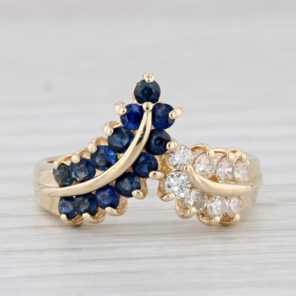 Light Gray 1ctw Blue Sapphire Diamond Contoured V Ring 14k Yellow Gold Size 7