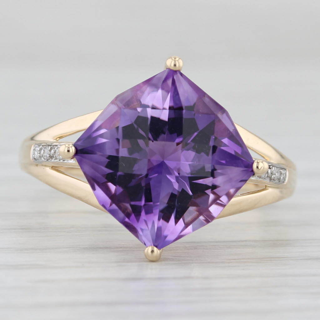 Light Gray 6.94ctw Amethyst Diamond Ring 14k Yellow Gold Size 10.25