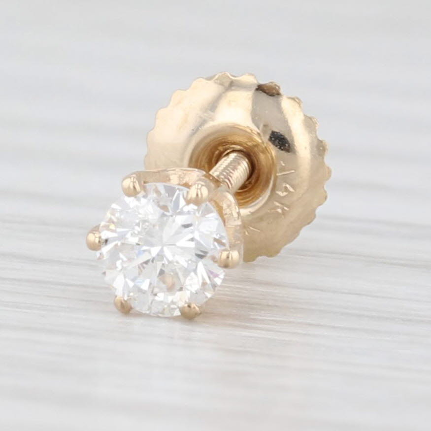 Light Gray Single 0.40ct Round Diamond Solitaire Stud Earring 14k Yellow Gold