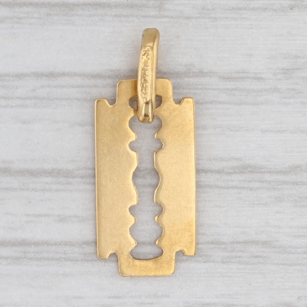 Vintage Faux Razor Blade Charm 18k Yellow Gold Small Drop Pendant