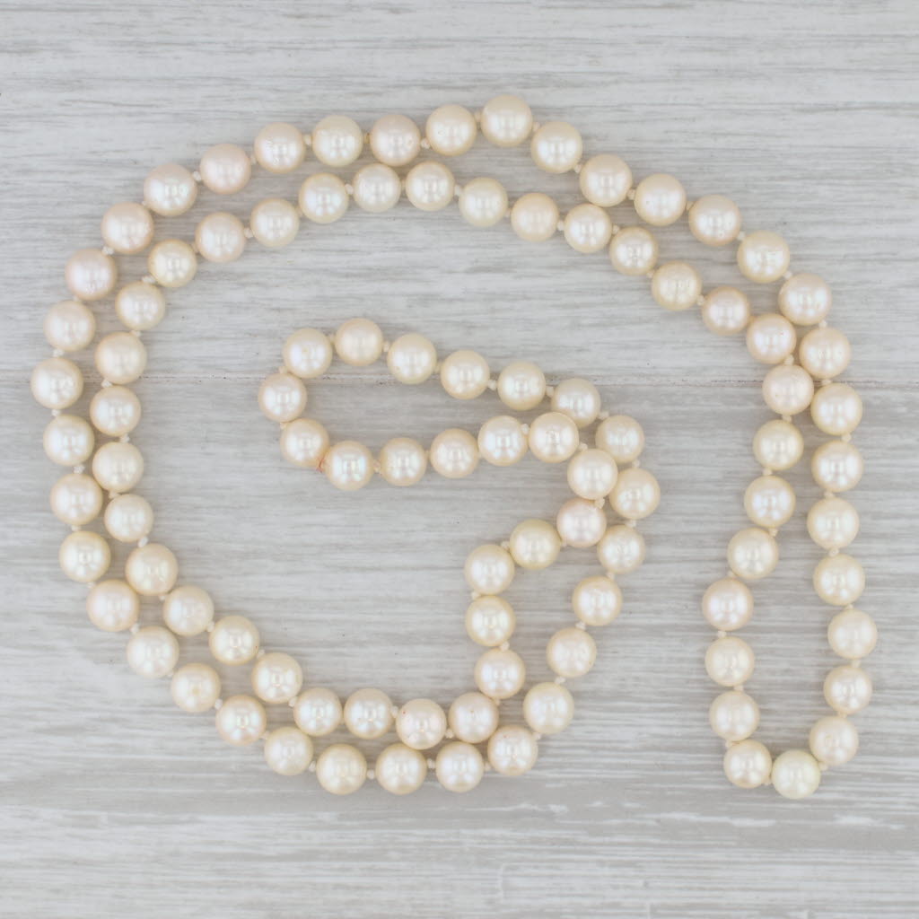 Cultured Pearl Single Strand Bead Necklace Pull Over 29" 6.7mm