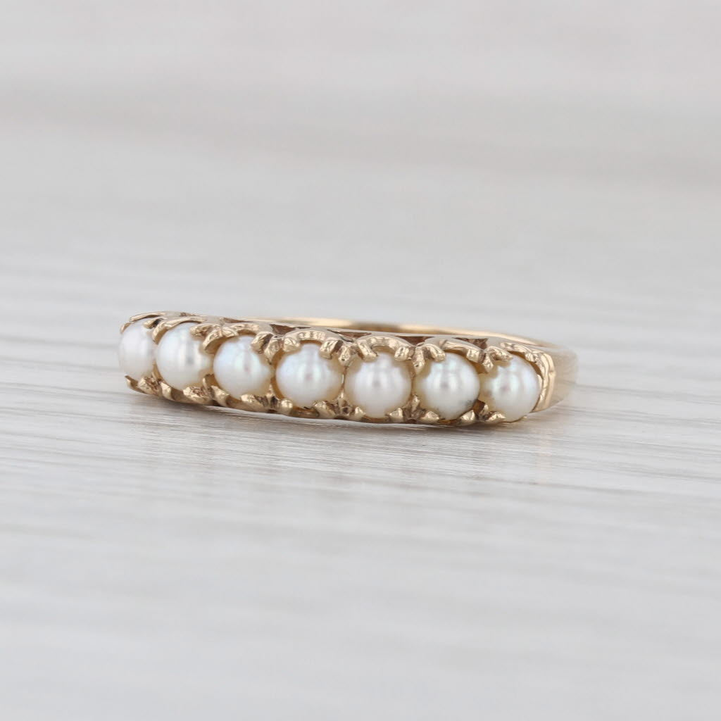 Vintage Cultured Pearl Ring 10k Yellow Gold Size 7 Stackable Wedding Band