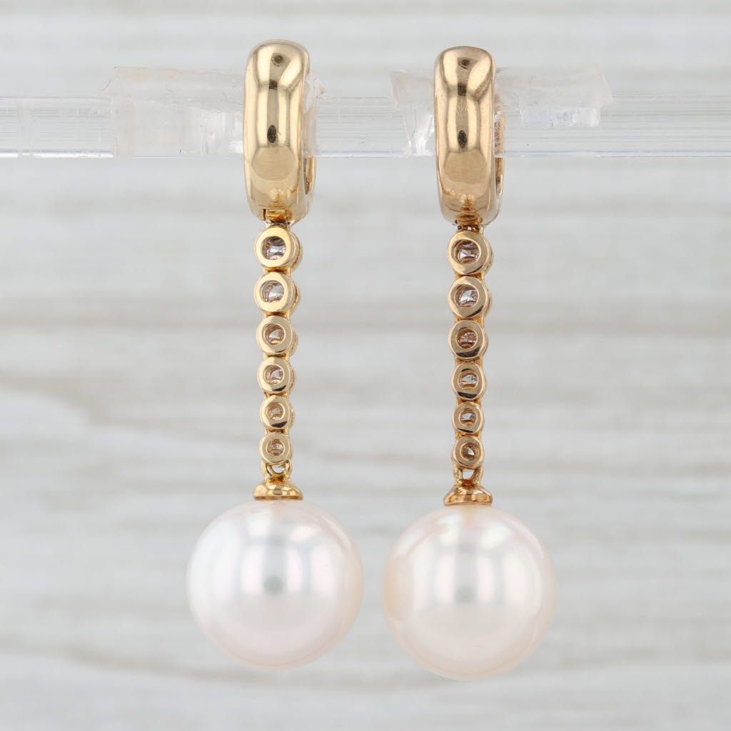 Light Gray New Cultured Pearl 0.62ctw Diamond Dangle Earrings 18k Yellow Gold