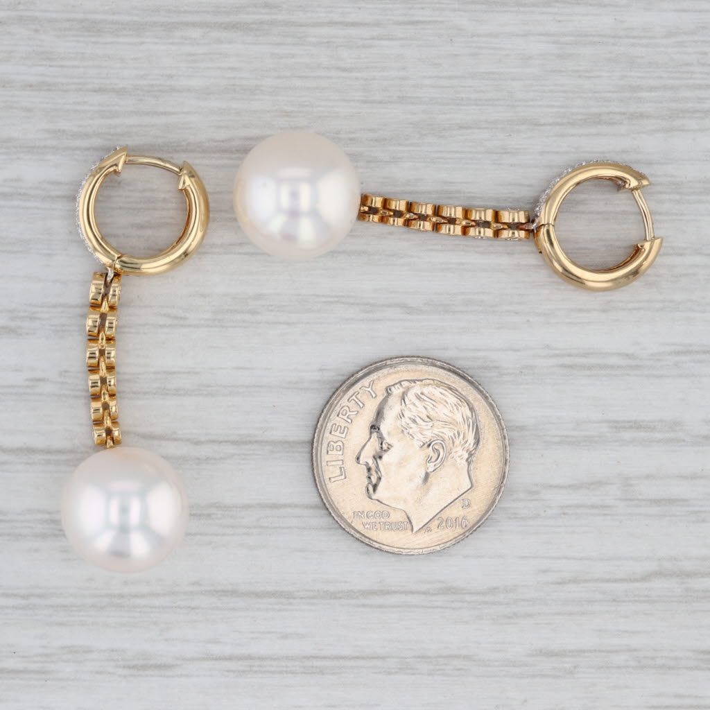 Gray New Cultured Pearl 0.62ctw Diamond Dangle Earrings 18k Yellow Gold