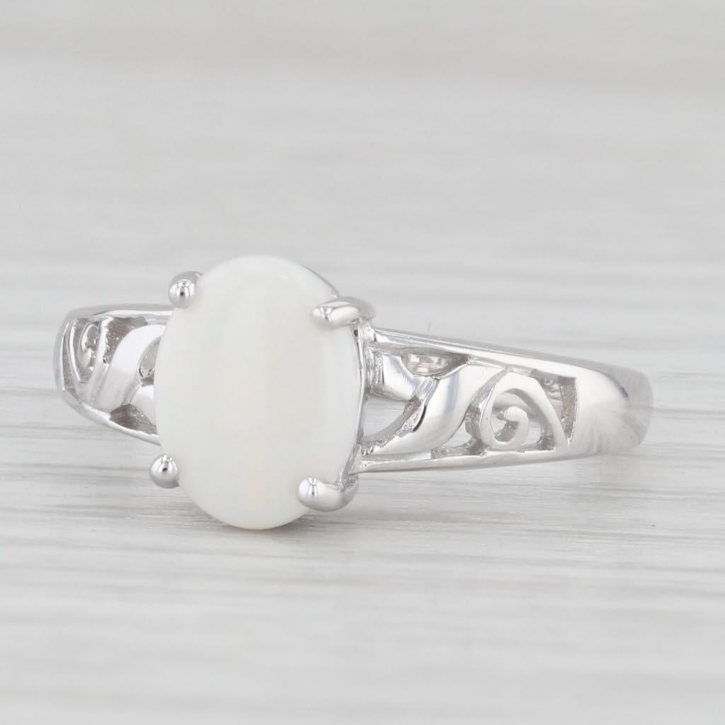 Opal Ring 14K White Gold Size 7 Oval Cabochon Soltiaire