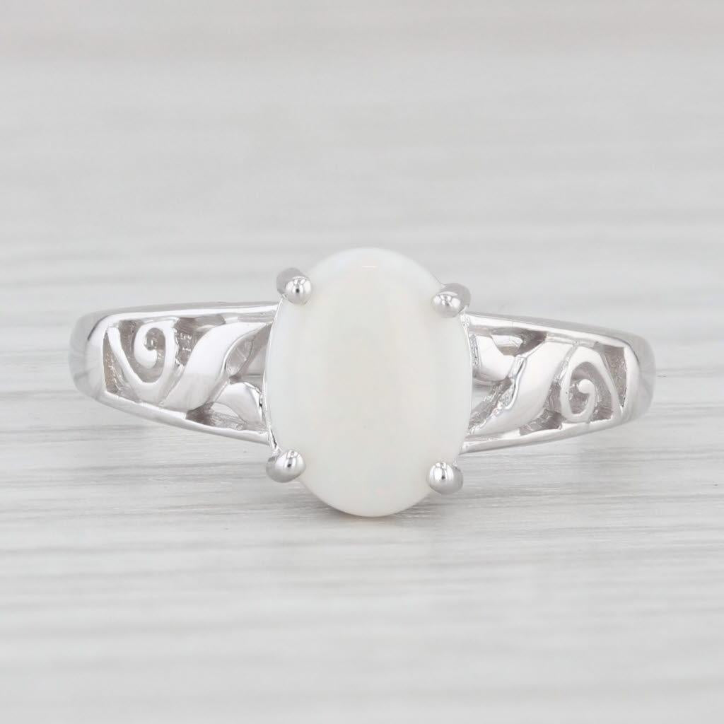 Opal Ring 14K White Gold Size 7 Oval Cabochon Soltiaire