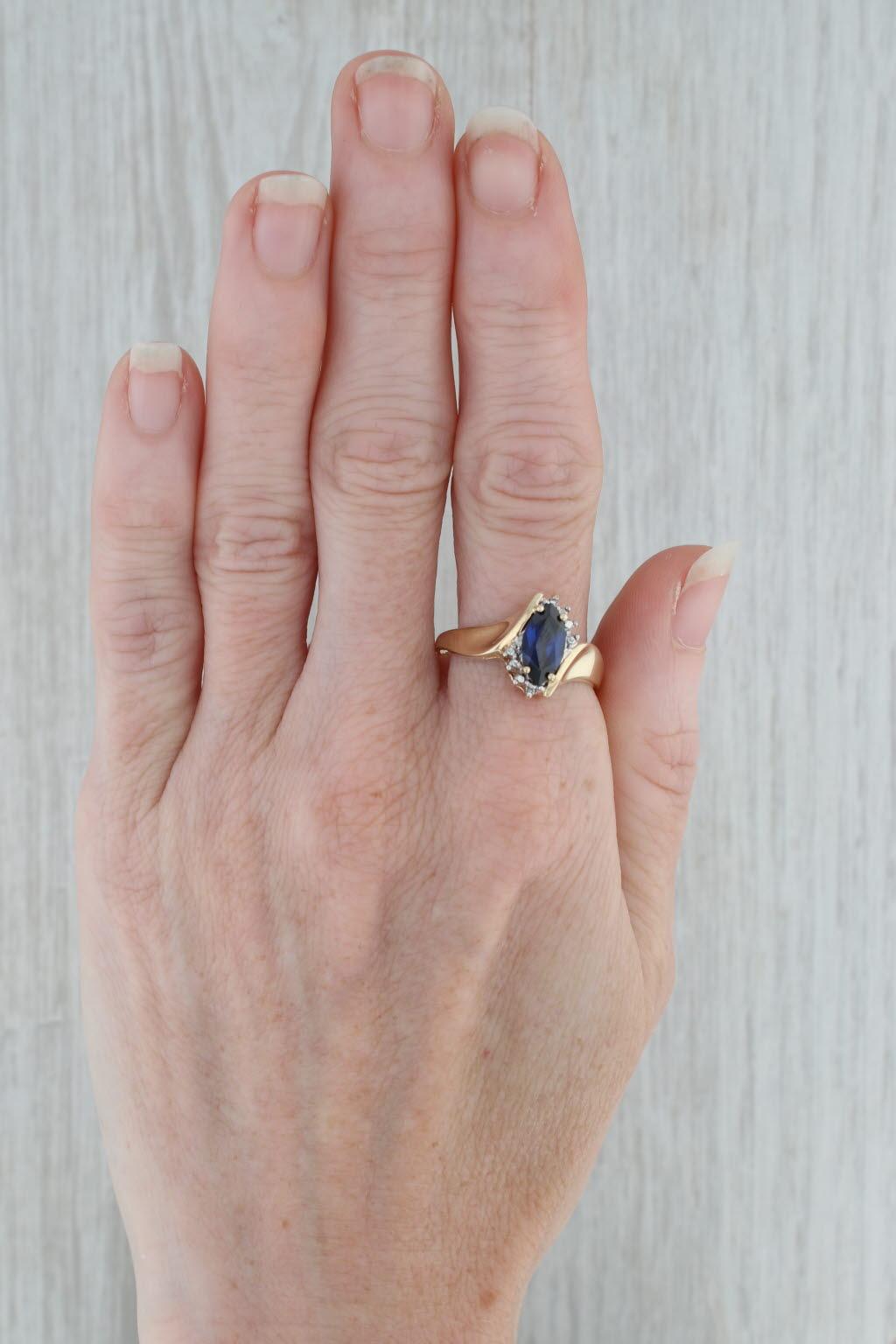 1.30ct Lab Created Blue Sapphire Bypass Ring 10k Gold Diamond Accents Size 9