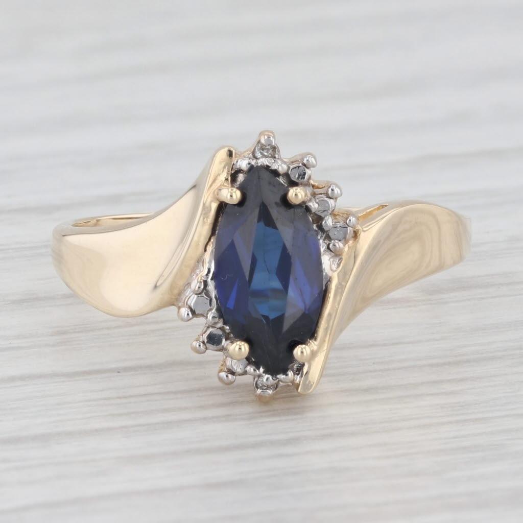1.30ct Lab Created Blue Sapphire Bypass Ring 10k Gold Diamond Accents Size 9