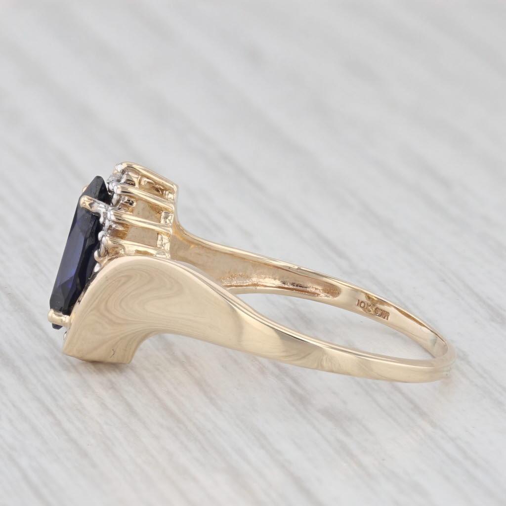 1.30ct Lab Created Blue Sapphire Bypass Ring 10k Gold Diamond Accents Size 9