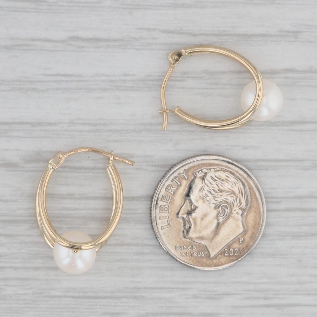 Cultured Pearl Hoop Earrings 14k Yellow Gold Snap Top Oval Hoops